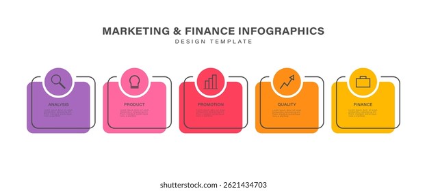 Five Step Infographic Template in Color. Marketing and Finance Infographic with Icons