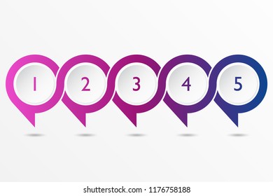 Five step infographics chart with modern colors and shadow under. Info graph timeline template with empty space.