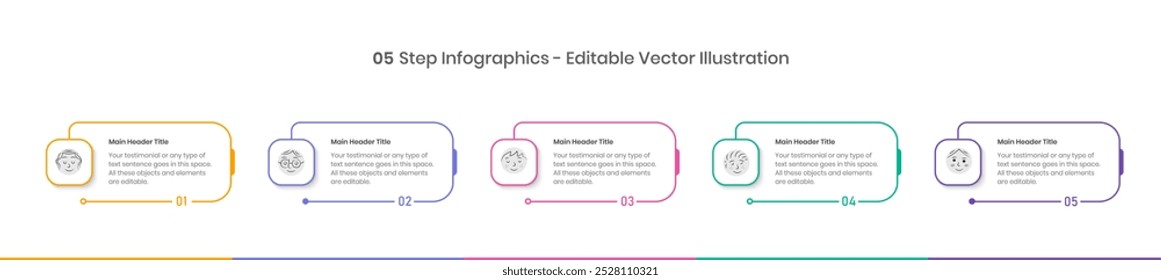 five step Infographics Design Template, Chart diagram, Graph, Pie chart, workflow layout, squire diagram, presentation design elements Editable Vector illustration, Process diagram in white background