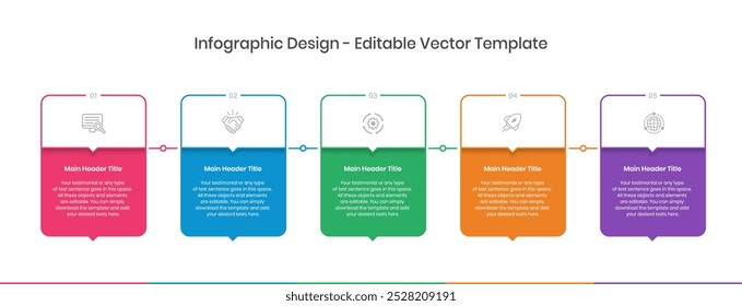 modelo de design de infográficos de cinco etapas, diagrama de gráfico, gráfico, gráfico de pizza, layout de fluxo de trabalho, diagrama de escudo, elementos de design de apresentação ilustração de vetor editável, diagrama de processo em fundo branco