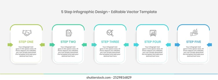 five step Infographics Design Template, Chart diagram, Graph, Pie chart, workflow layout, squire diagram, report, Editable presentation design elements, Process diagram in white background