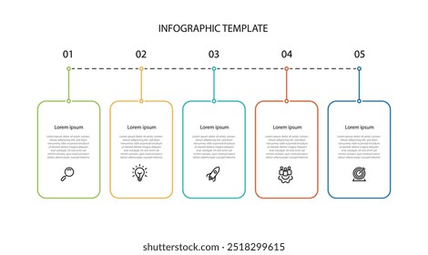 Five step line connected with square table and icons can be used for infographic template 