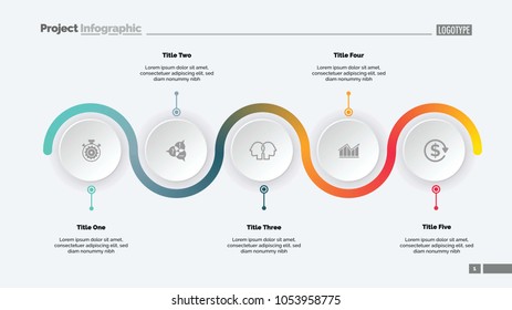 Five step process chart slide template. Business data. Progress, diagram, design. Creative concept for infographic, report, presentation. Can be used for topics like workflow, marketing, management