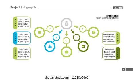 Five step process chart slide template design. Element of chart, diagram, infographic. Concept for presentation, annual report, slide template. Can be used for topics like banking, finance, money