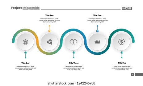 Five step process chart slide template. Business data. Progress, diagram, design. Creative concept for infographic, report, presentation. Can be used for topics like workflow, marketing, management