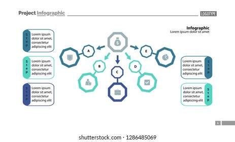 Five step process chart slide template design. Element of chart, diagram, infographic. Concept for presentation, annual report, slide template. Can be used for topics like banking, finance, money