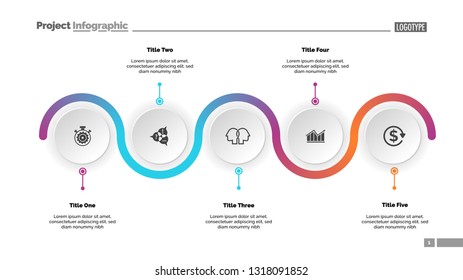 Five step process chart slide template. Business data. Progress, diagram, design. Creative concept for infographic, report, presentation. Can be used for topics like workflow, marketing, management