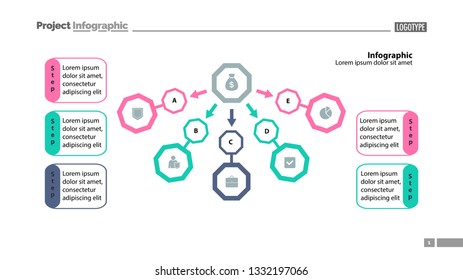 Five step process chart slide template design. Element of chart, diagram, infographic. Concept for presentation, annual report, slide template. Can be used for topics like banking, finance, money