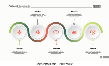 Five step process chart slide template. Business data. Progress, diagram, design. Creative concept for infographic, report, presentation. Can be used for topics like workflow, marketing, management