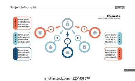 Five step process chart template design Element of chart, diagram, infographic. Concept for presentation, annual report, slide template. Can be used for topics like banking, finance, money
