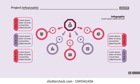 Five step process chart template design Element of chart, diagram, infographic. Concept for presentation, annual report, slide template. Can be used for topics like banking, finance, money