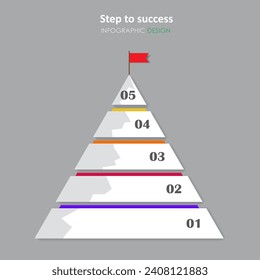 Five step to success infographic with simple text and title and flag on the top, leadership motivation target and data diagram graphic layout for presentation and copy space for text and design