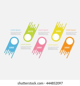 Five step Timeline Infographic. Colorful up down diagonal comet shape with circle. Template. Flat design. White background. Vector illustration