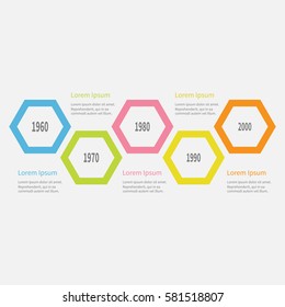 Five step Timeline Infographic. Colorful big polygon segment. Template. Flat design. White background. Isolated. Vector illustration