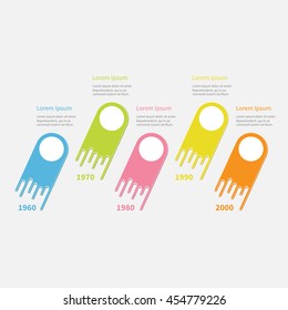 Five step Timeline Infographic. Round circles. Colorful comet shape segment. Template. Flat design. White background. Vector illustration