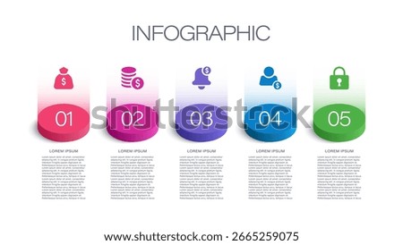 Five step timeline journey. Infographic template for business and marketing presentations