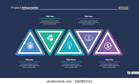 Five step triangle infographic template. Business data. Process, layout, design. Creative concept for infographic, presentation, report. For topics like marketing, workflow, analysis