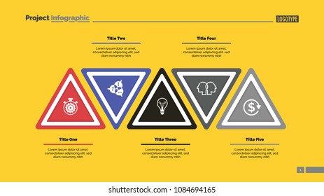 Five step triangle infographic template. Business data. Process, layout, design. Creative concept for infographic, presentation, report. For topics like marketing, workflow, analysis