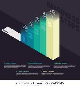 Five Stepped Infographic With Information, Growth, Colorful