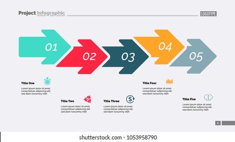 Five steps arrow chart. Process diagram, timeline, slide template. Creative concept for infographics, presentation, project, report. Can be used for topics like business, management, analysis
