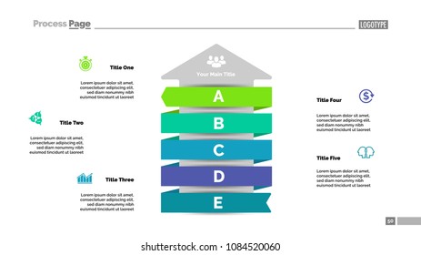 Five steps arrow graph slide template Business data. Chart, diagram, design. Creative concept for infographic, report. Can be used for topics like advertising, trade, business growth