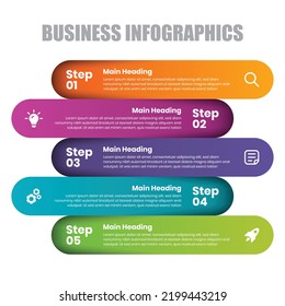 five steps business infographic design, 5 steps chronological colorful paper like rounded strips for business presentation, medical startup process