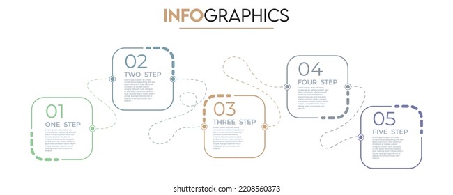 Cinco pasos para los pasos del diagrama de flujo de elementos de diseño de infografía de negocios