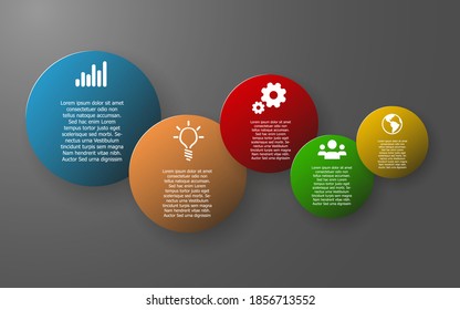 Five steps color info graphic circle icons with shadow on gray background - Vector