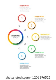 five steps design layout infographic template with round 3d realistic elements. process diagram for brochure, banner, annual report
