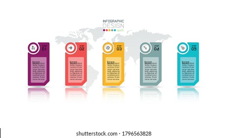 Five steps design square for present planning of work and explain to new idea.vector infographic.