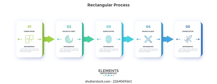 Five steps of effective startup rectangular process infographic chart design template. Business analytics infochart with icons. Instructional graphics with sequence. Visual data presentation