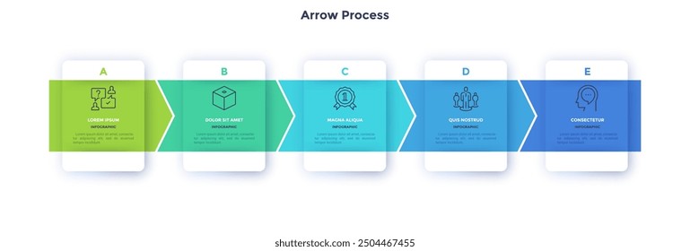 Fünf Schritte der effektiven Start rechteckigen Prozess Infografik Diagramm Design-Vorlage. Business Analytics-Infodiagramm mit Symbolen. Anweisungsgrafik mit Sequenz. Visuelle Datendarstellung