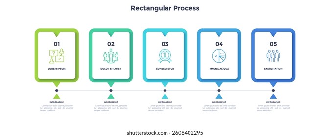 Five steps of effective startup rectangular process infographic chart design template. Business analytics infochart with icons. Instructional graphics with sequence. Visual data presentation