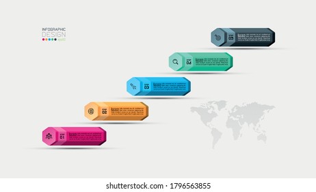 Five steps of hexagon vector design can use for explain to step of work and showing results.infographic design.