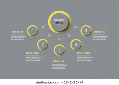Five steps horizontal infographic template on a grey background. Modern business data visualization with text boxes. Vector illustration easy to edit and customize. Eps 10