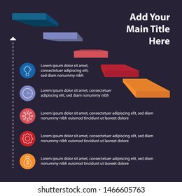 Five steps info graphics with five icons and elegant attractive colors