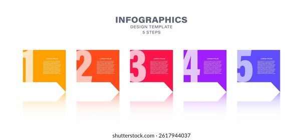 Five steps infographic design template with five options. Infographic elements, Speech bubble.