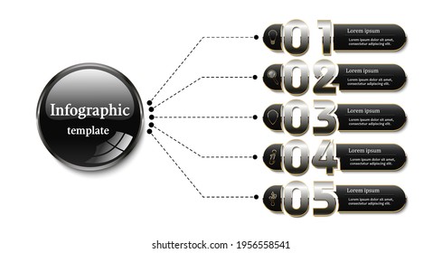 Five steps infographic with number, metallic banner