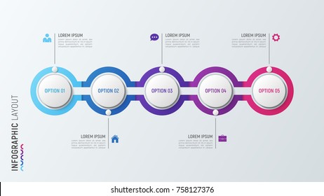 Five  steps infographic process chart. 5 options vector template for presentations, data visualization, layouts, annual reports, web design.