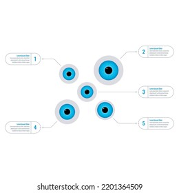 five steps infographic template. blue eyes infographic template. eye health information template. health, internet, magazine, education, business, annual report information template