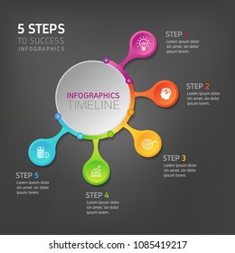 Five steps infographics - can illustrate a strategy, workflow, team work, options or way to success.