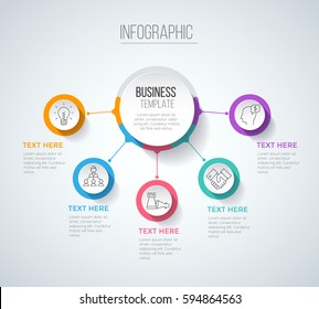 Five Steps Infographics With Main Option, Business Data Visualization, Process Chart