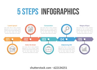 Five steps infographics, process diagram, can be used as workflow, options, timeline, vector eps10 illustration