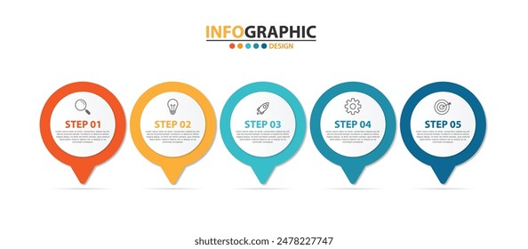 Cinco pasos de diseño moderno de Plantilla de infografía de negocios