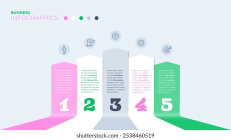 Cinco etapas ou cinco opções. Modelo simples de infográfico de negócios