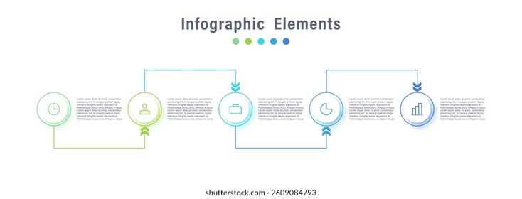 Five steps or options vector infographic template with thin icons