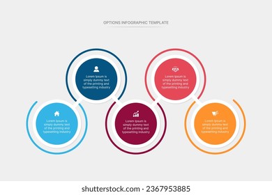 Five Steps Options Wave Circle Infographic Design Template