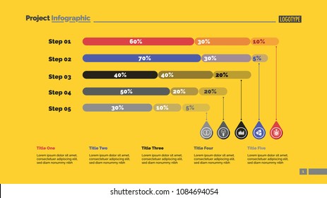 Five steps percentage chart slide template. Business data. Creative concept for infographic, presentation, report. Can be used for topics like marketing, banking, statistics.