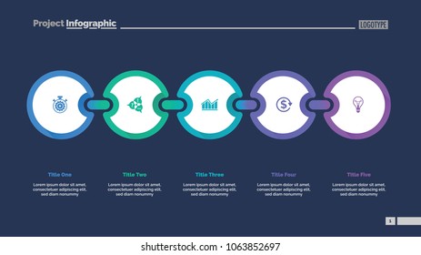 Five steps process chart. Diagram, infographic, slide template. Business concept. Can be used for topics like management, statistics, planning