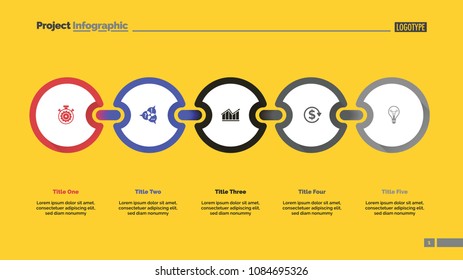 Five steps process chart. Diagram, infographic, slide template. Business concept. Can be used for topics like management, statistics, planning